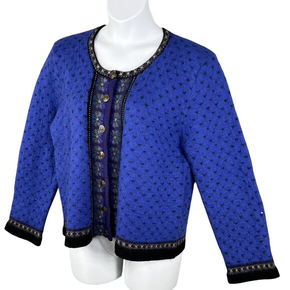 VTG Tally-Ho Womens XL Boiled Wool Cardigan Sweater Decorative Buttons Fair Isle - Picture 7 of 16